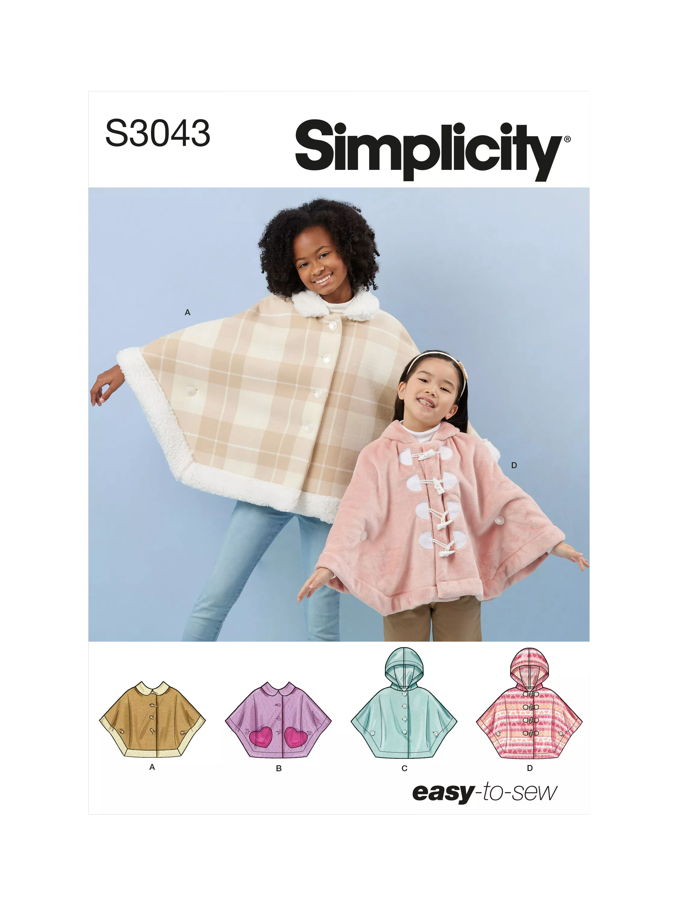 Simplicity children's poncho sewing pattern S3043 (British brand)