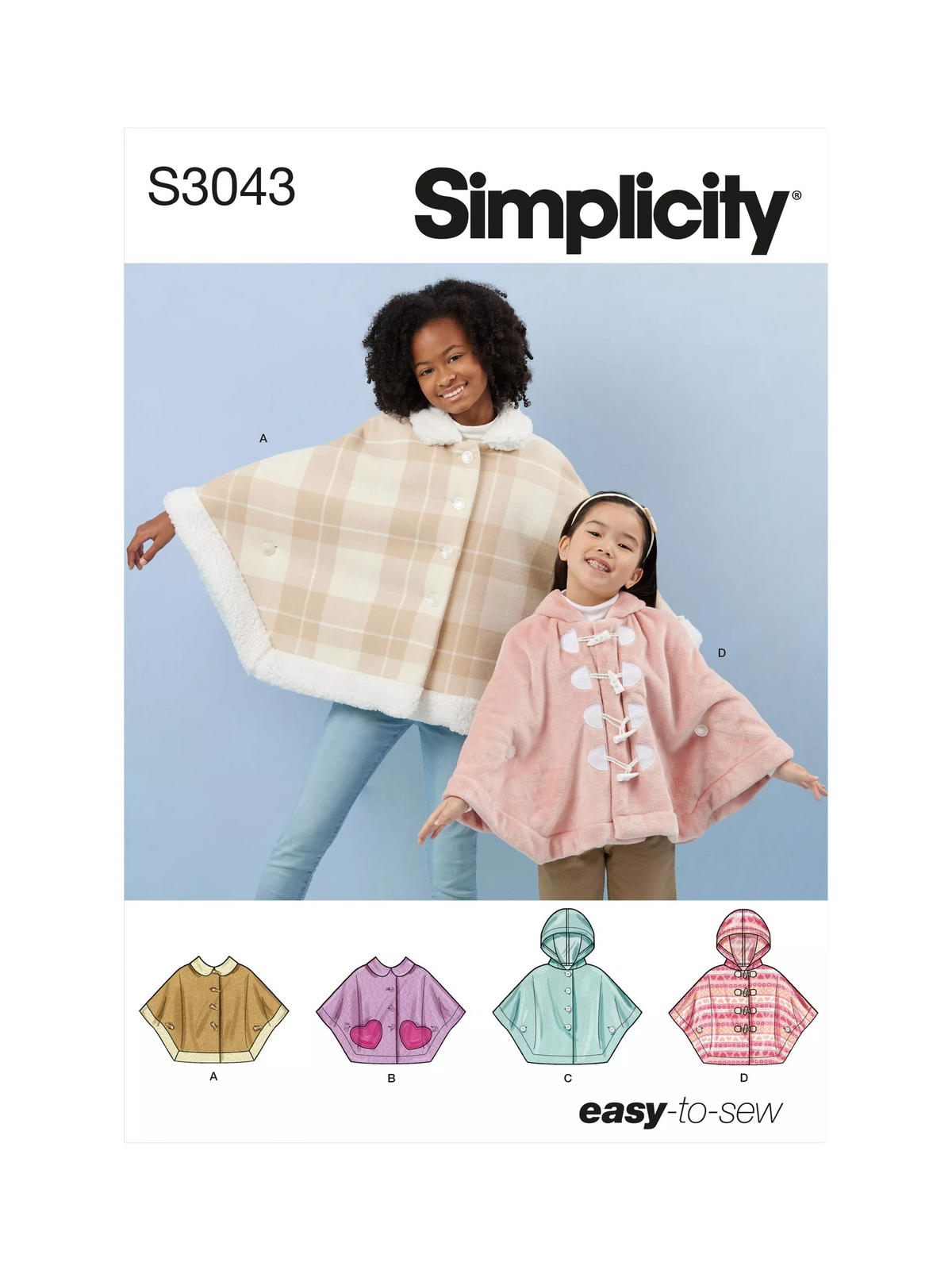 Simplicity children's poncho sewing pattern S3043 (British brand)