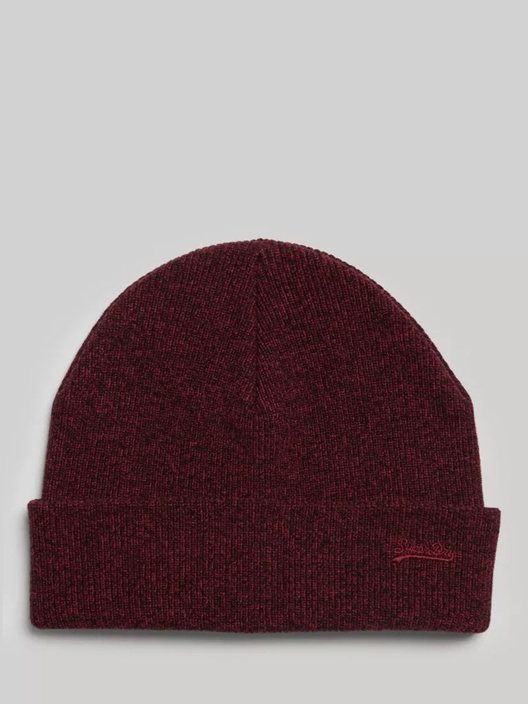 Superdry Organic Cotton Orange Label Beanie, Dark Red Grit