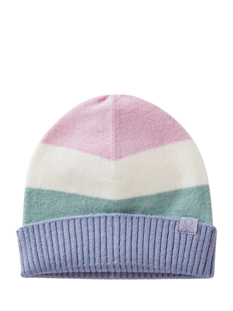 Benetton Kids' Colour Block Stripe Beanie, Pink/Multi