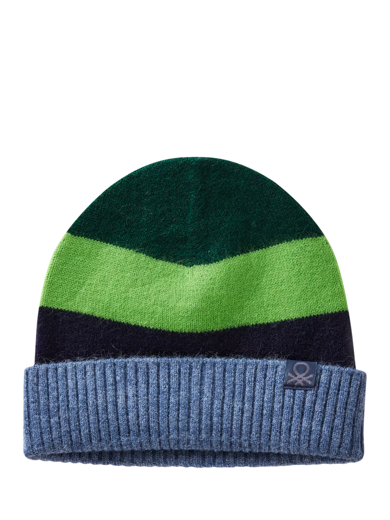 Benetton Kids' Colour Block Stripe Beanie, Green/Multi