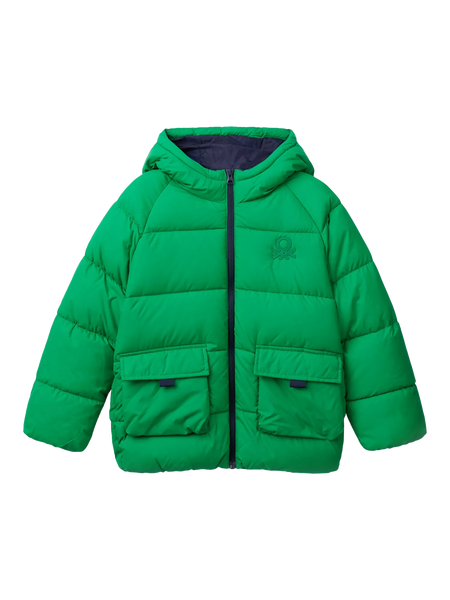 Jaket Puffer Bulu Angsa Palsu Anak Benetton, Hijau Intens