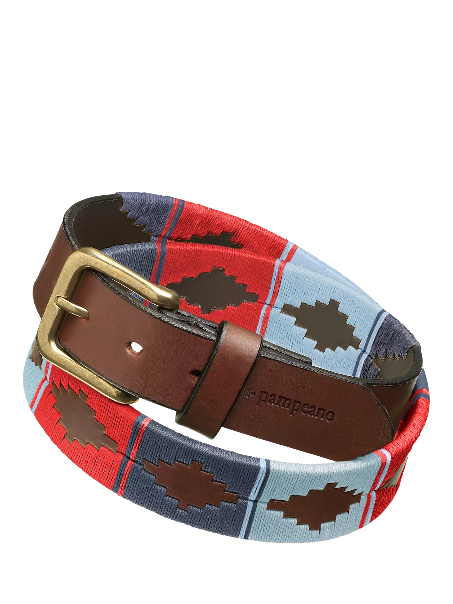 Pampeano Ceibo belt blue red stitching on leather, UK version