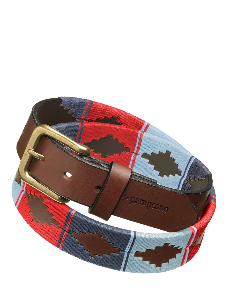 Pampeano Ceibo belt blue red stitching on leather, UK version