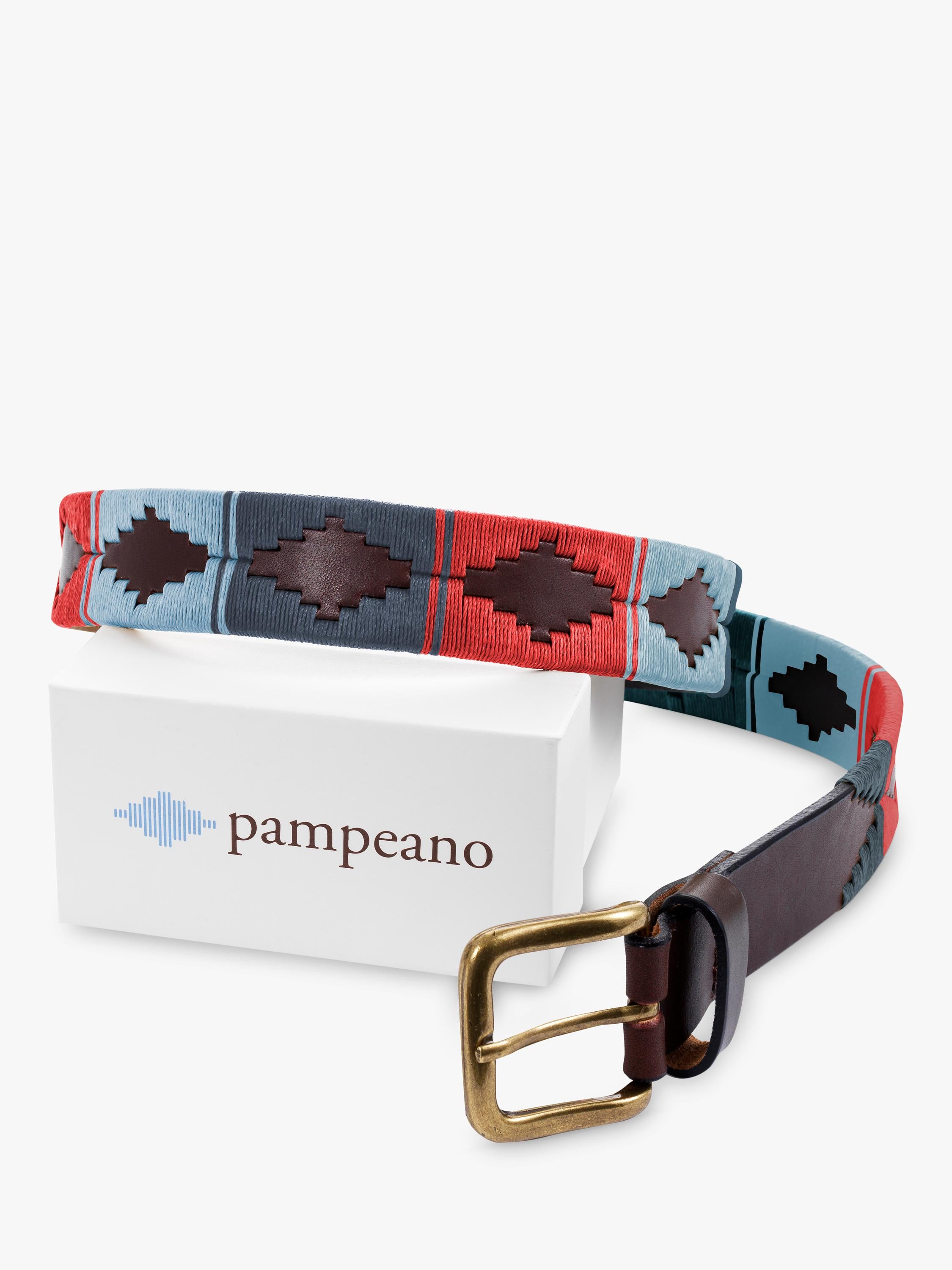 Pampeano Ceibo Gürtel blaue rote Nähte auf Leder, UK Version