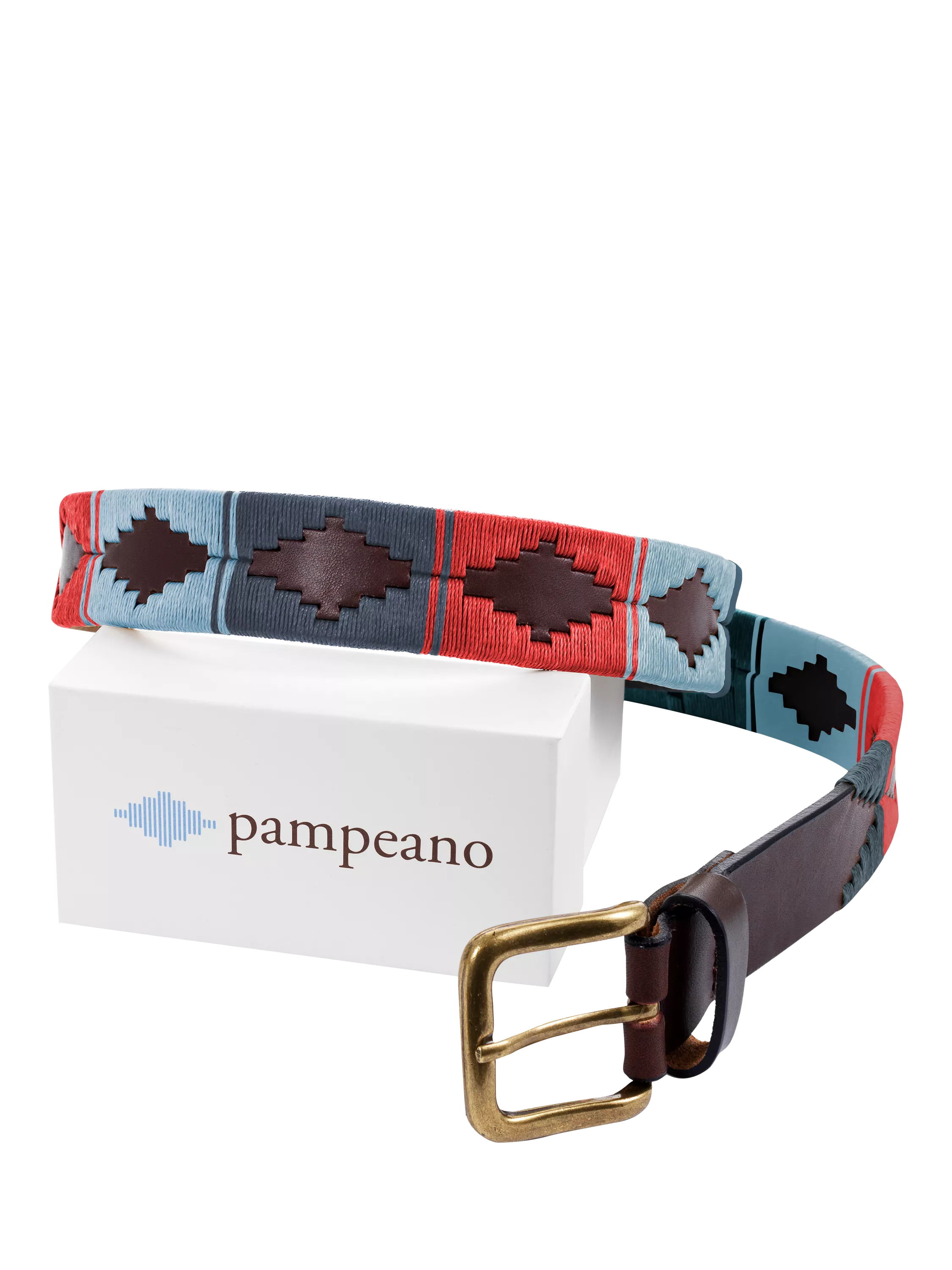 Pampeano Ceibo belt blue red stitching on leather, UK version