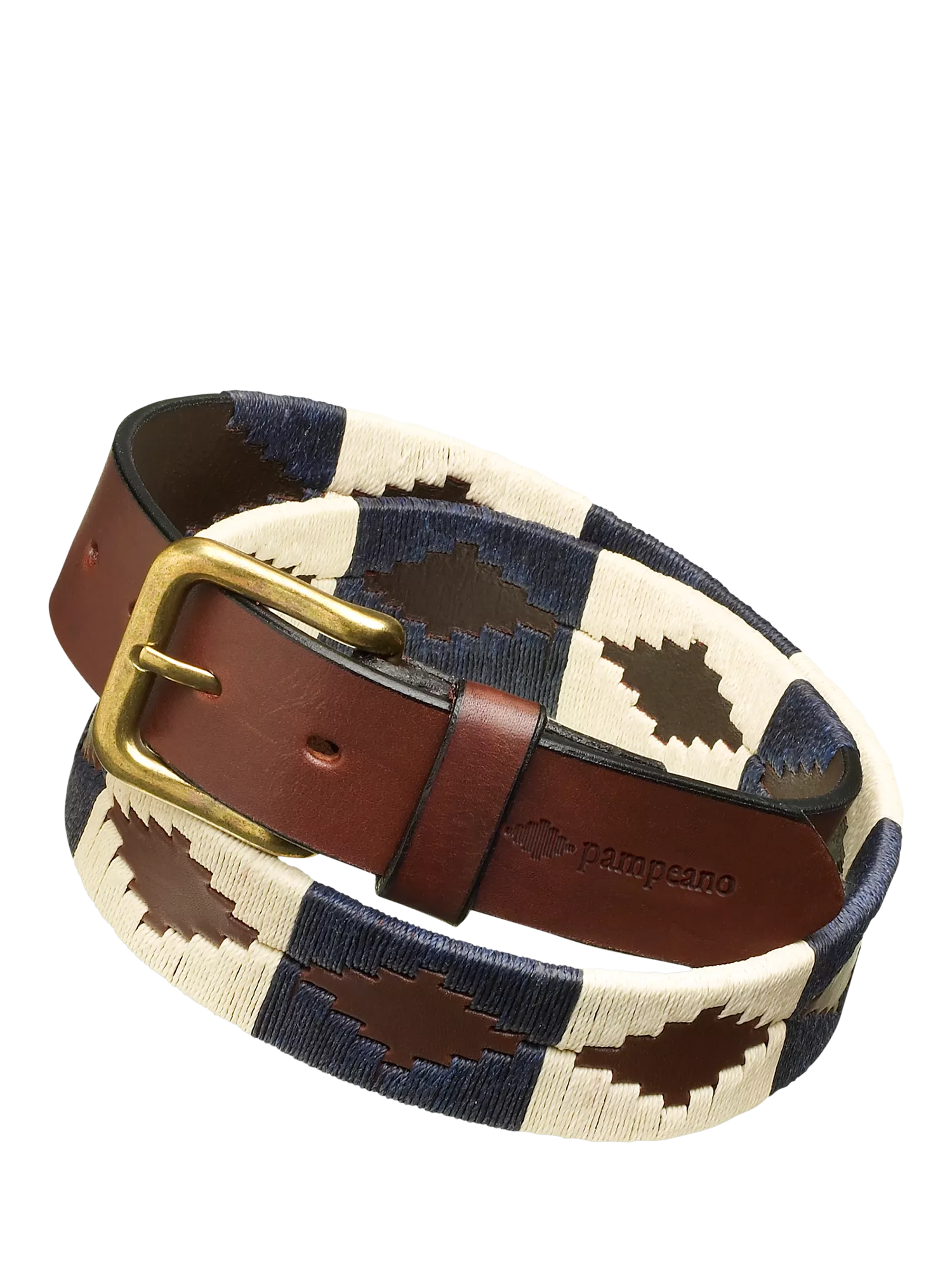 Pampeano Jugadoro leather belt in brown cream blue (British brand)