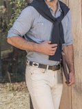 Pampeano Jugadoro leather belt in brown cream blue (British brand)