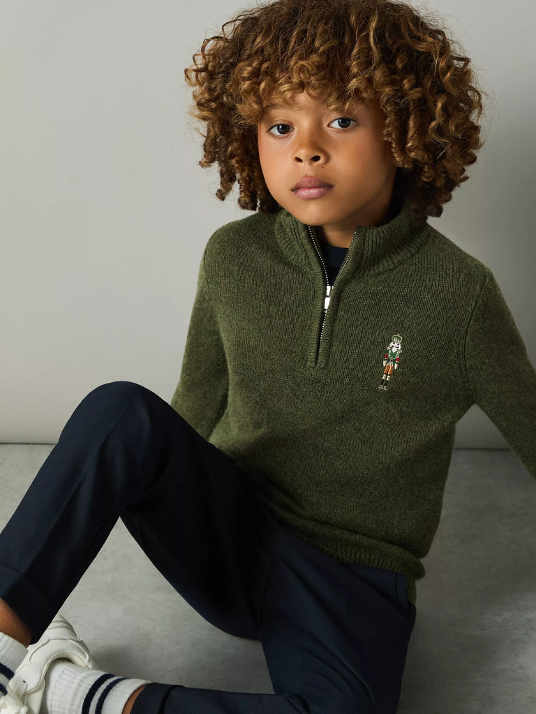 Reiss Kids' Arden Nutcracker Embroidered Half Zip Jumper