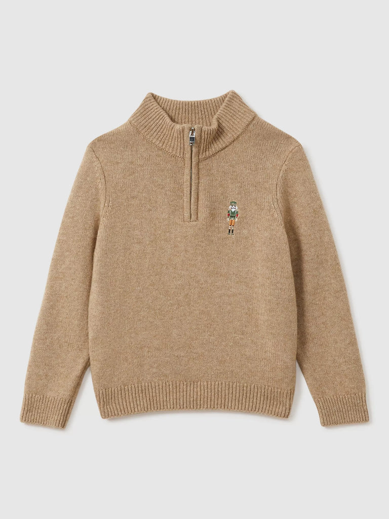 Reiss Kids' Arden Nutcracker Embroidered Half Zip Jumper