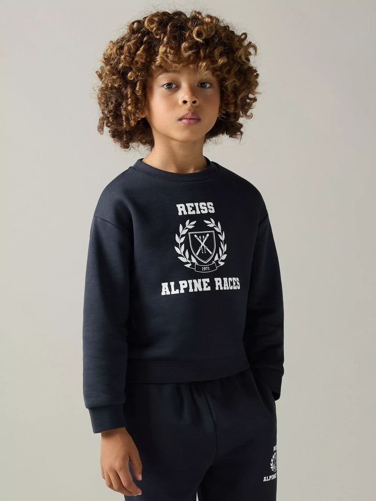 Reiss Kids' Elias Alpine Races Sweatshirt, Navy/Off White