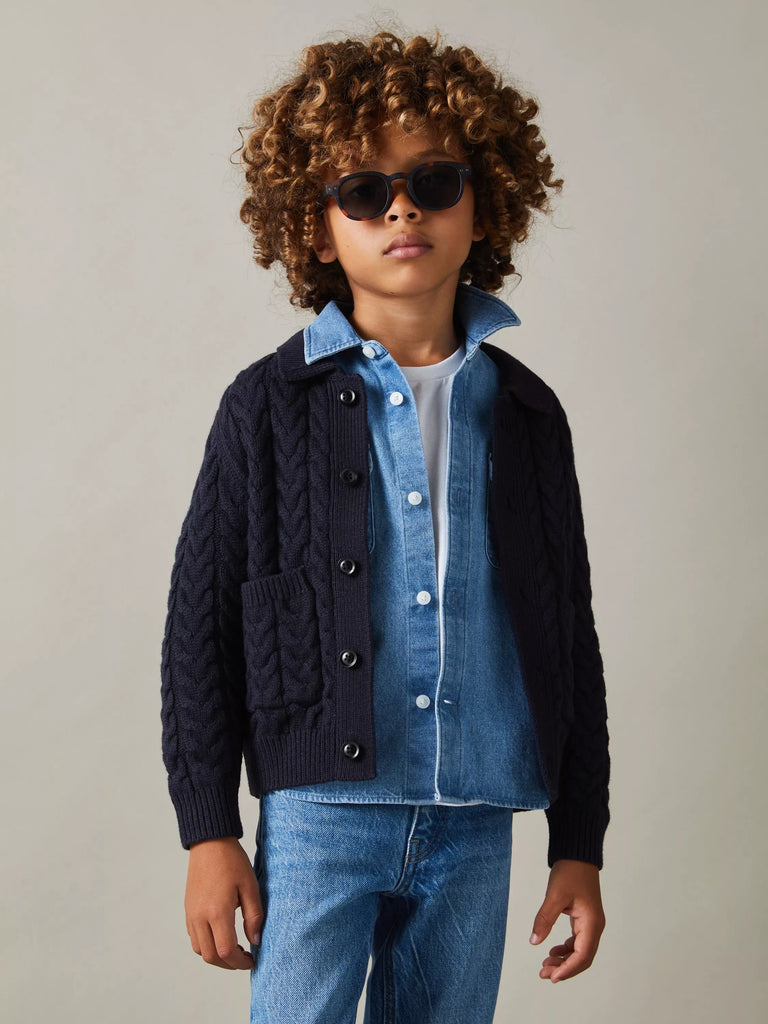 Reiss Kids' Fleet Cable Knit Cardigan