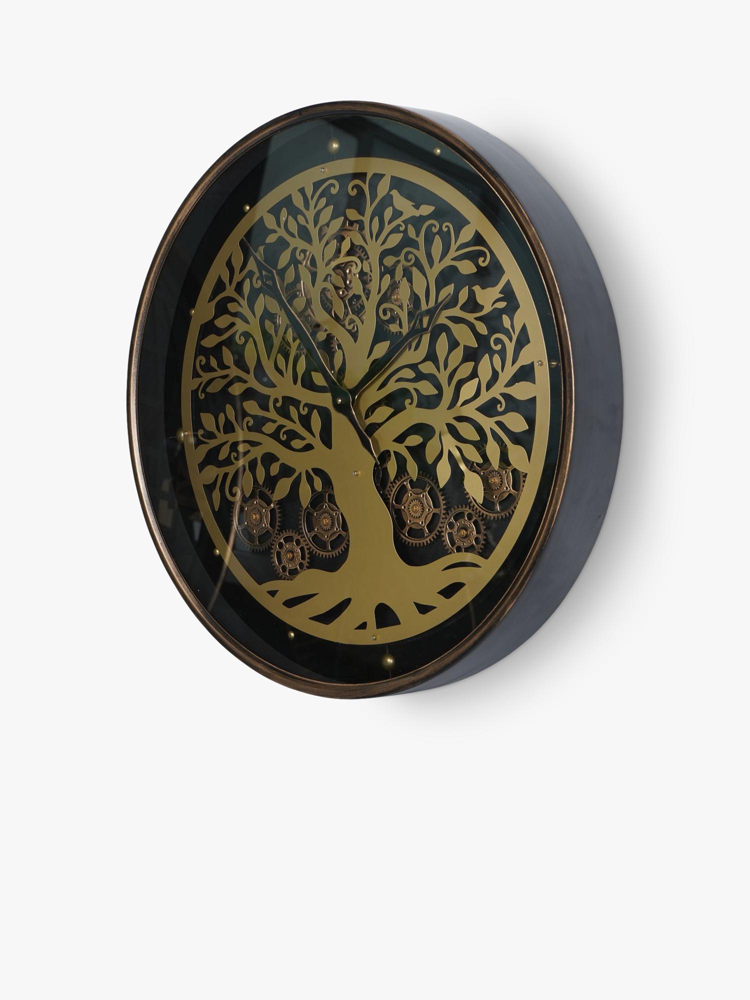 Libra Interiors wall clock with gold tree silhouette 80cm - British product