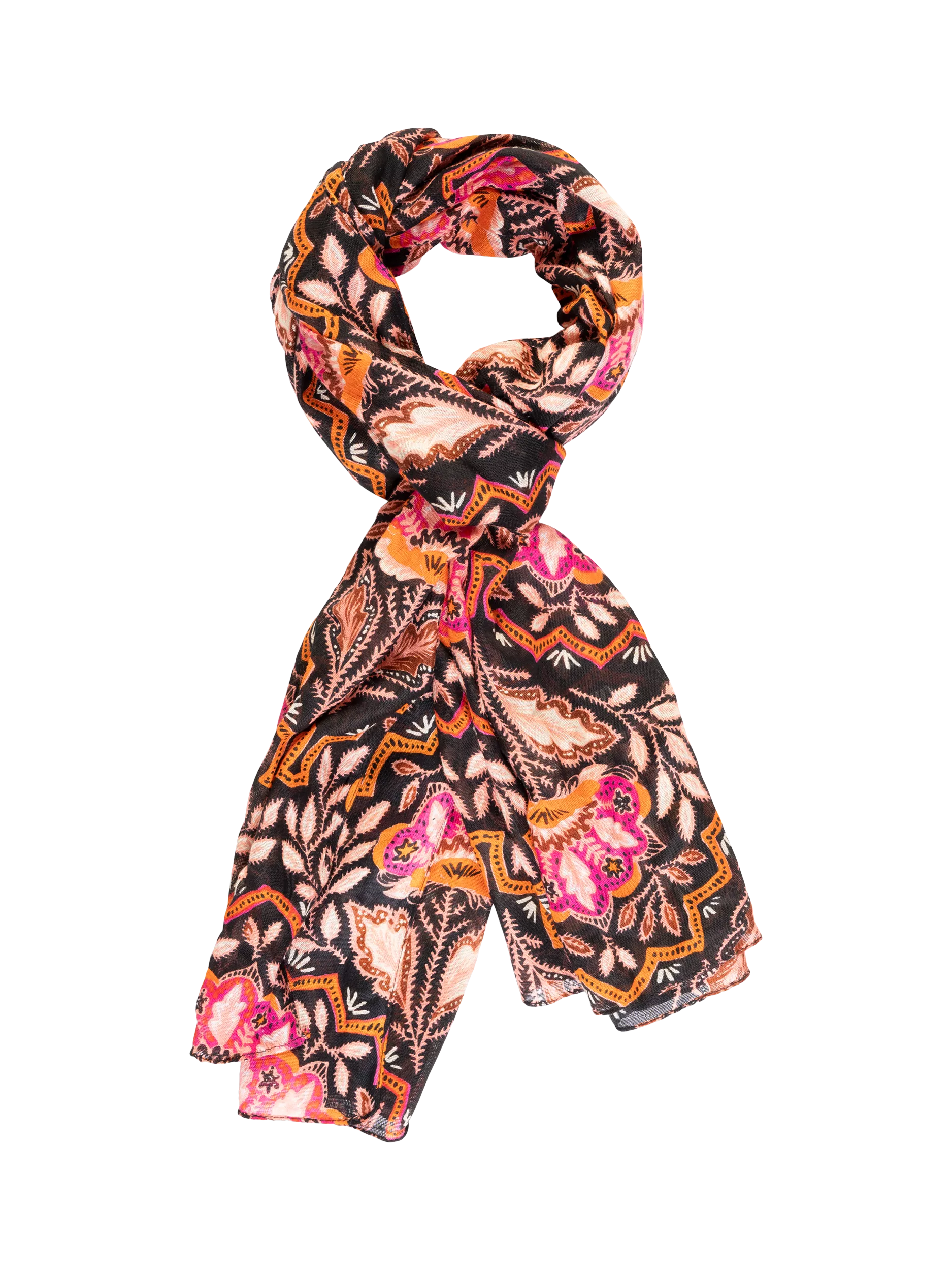 chesca Mosaic Floral Scarf, Orange/Fuchsia