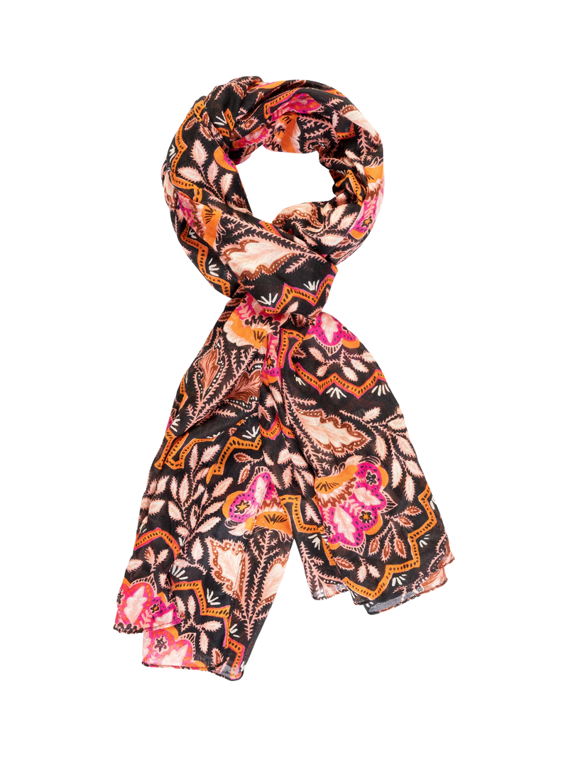 chesca Mosaic Floral Scarf, Orange/Fuchsia