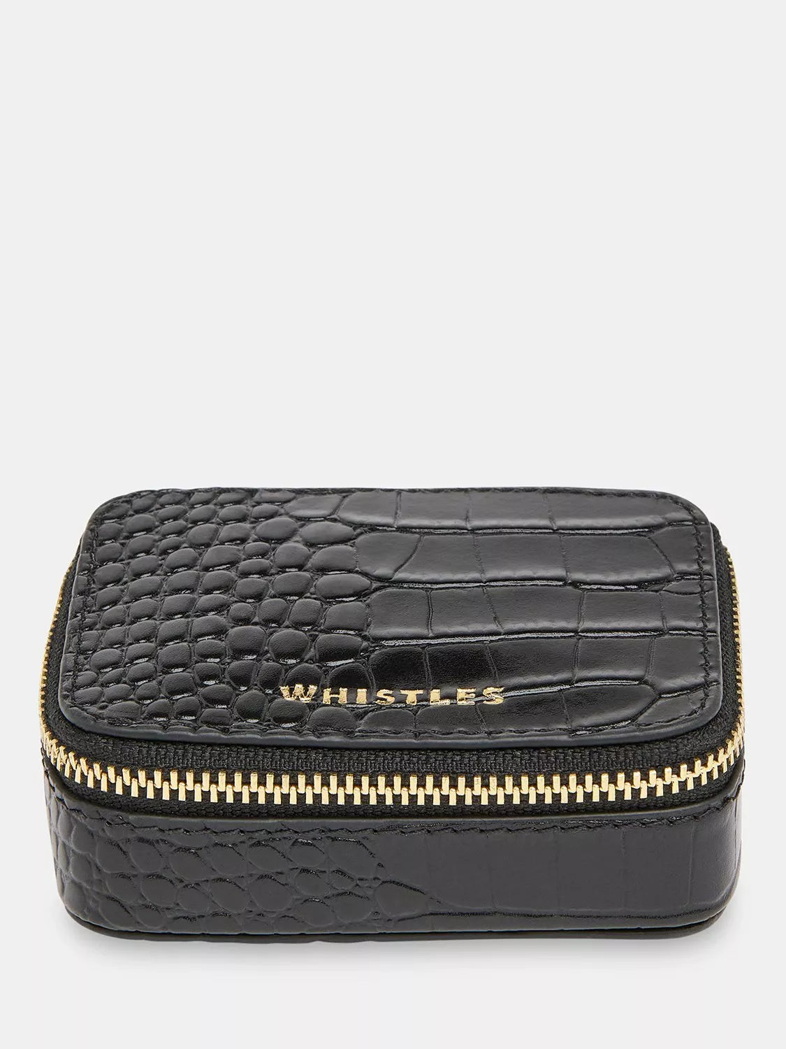 Whistles Lotta croc texture leather jewellery box black, UK version