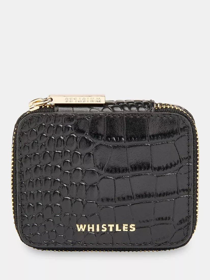 Whistles Lotta croc texture leather jewellery box black, UK version