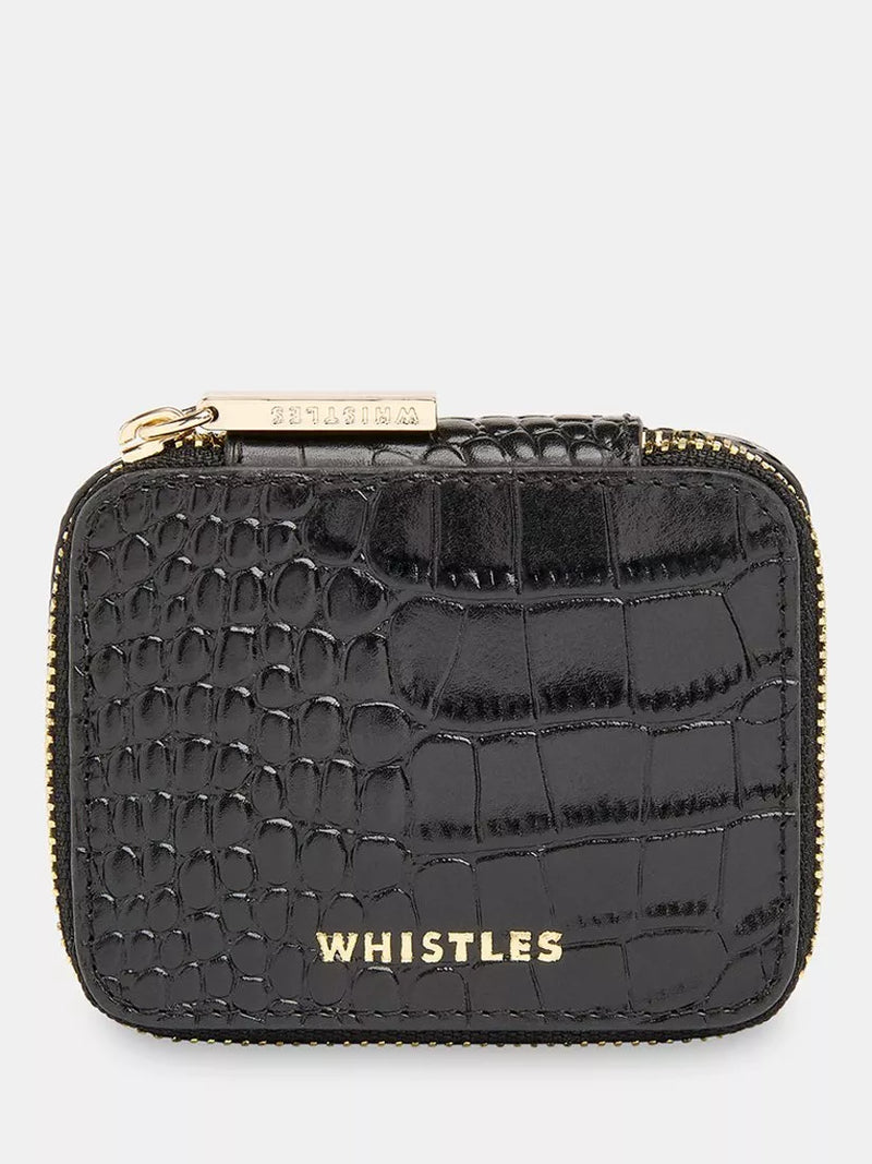 Whistles Lotta croc texture leather jewellery box black, UK version