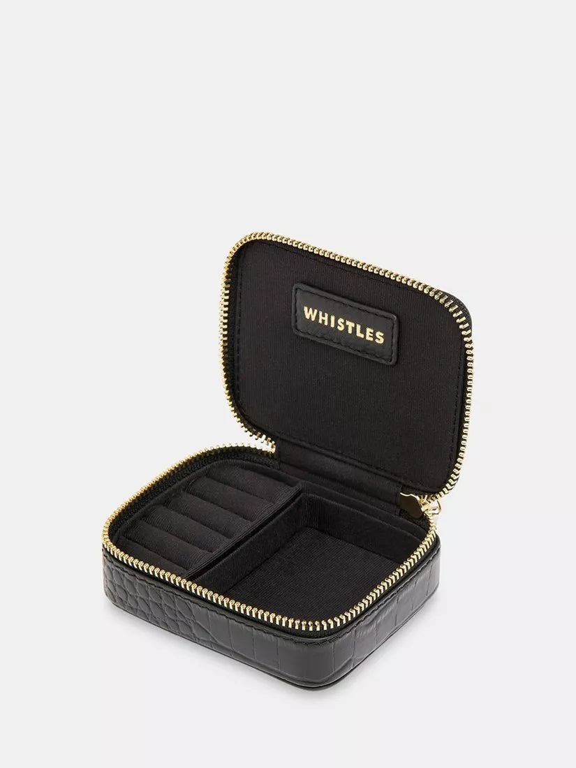 Whistles Lotta croc texture leather jewellery box black, UK version