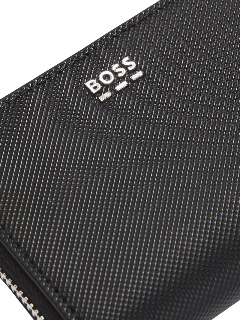BOSS black textured faux leather wallet, imported from the UK