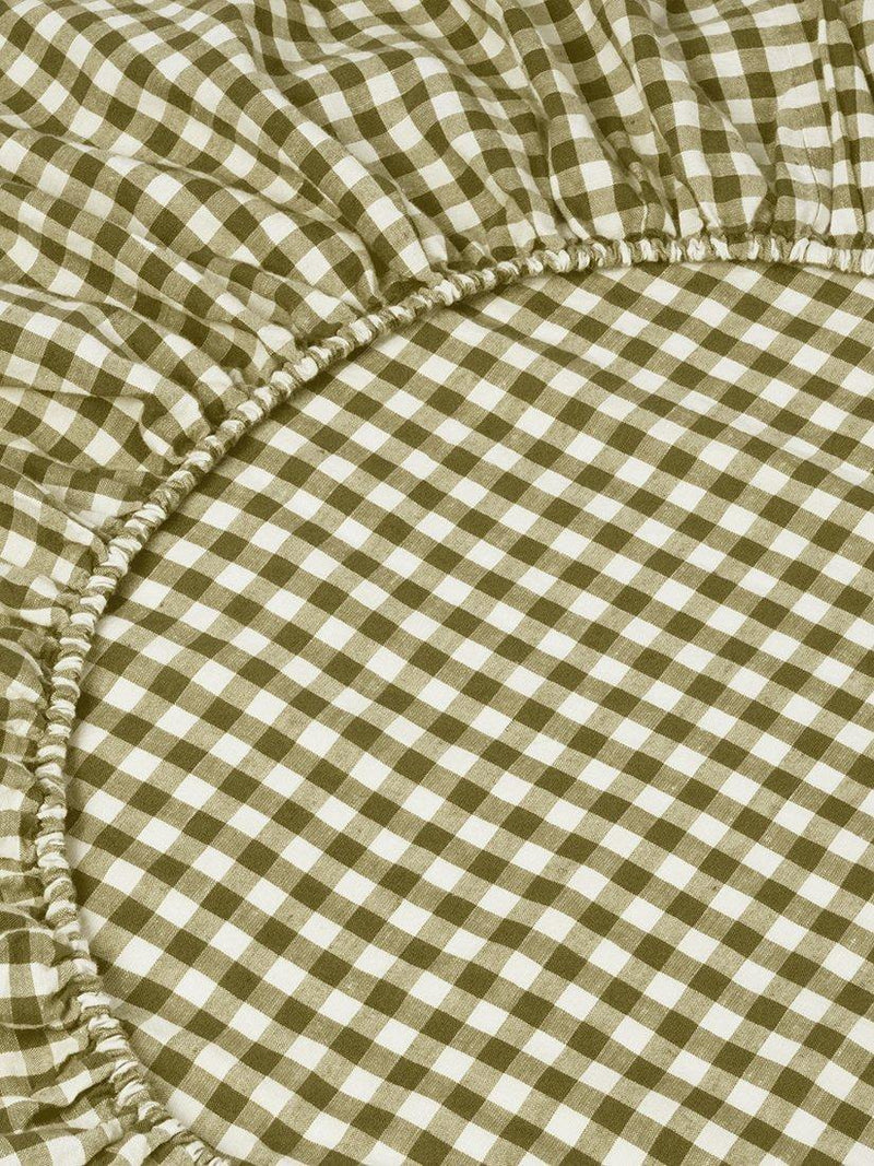 Piglet in Bed gingham linen blend fitted sheet, imported from the UK