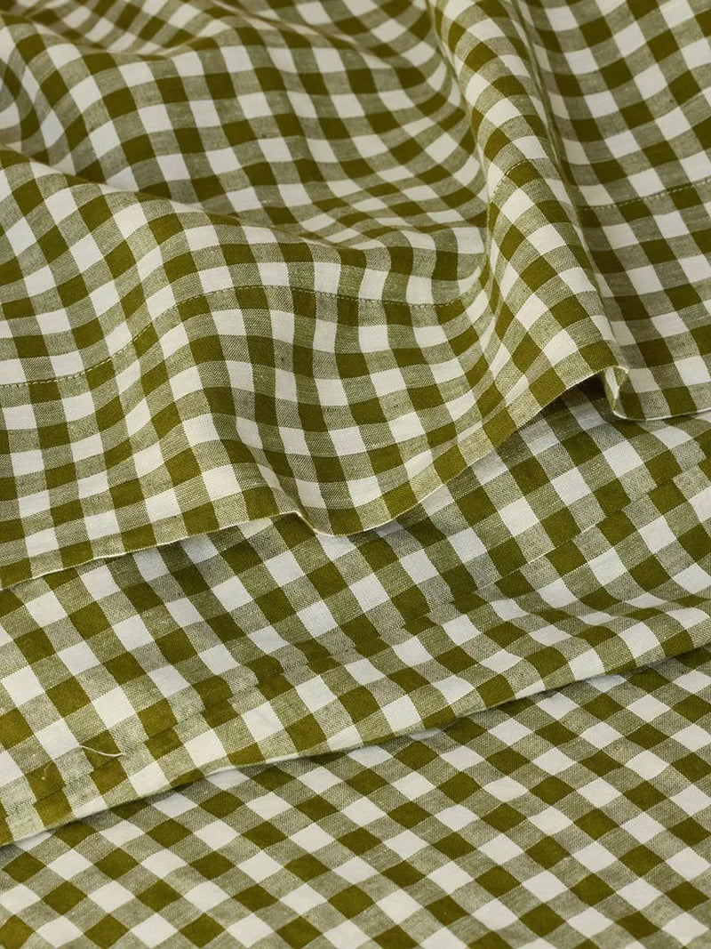 Piglet in Bed gingham linen blend flat sheet, imported from the UK