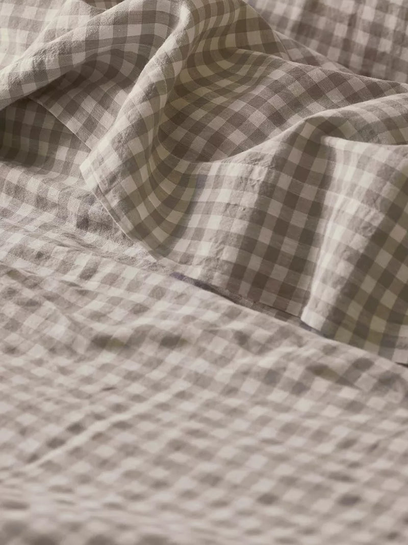 Piglet in Bed gingham linen flat sheet double - British product