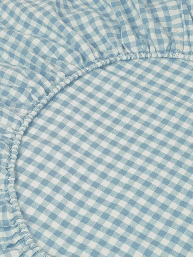 Piglet in Bed gingham linen fitted sheet, imported from the UK