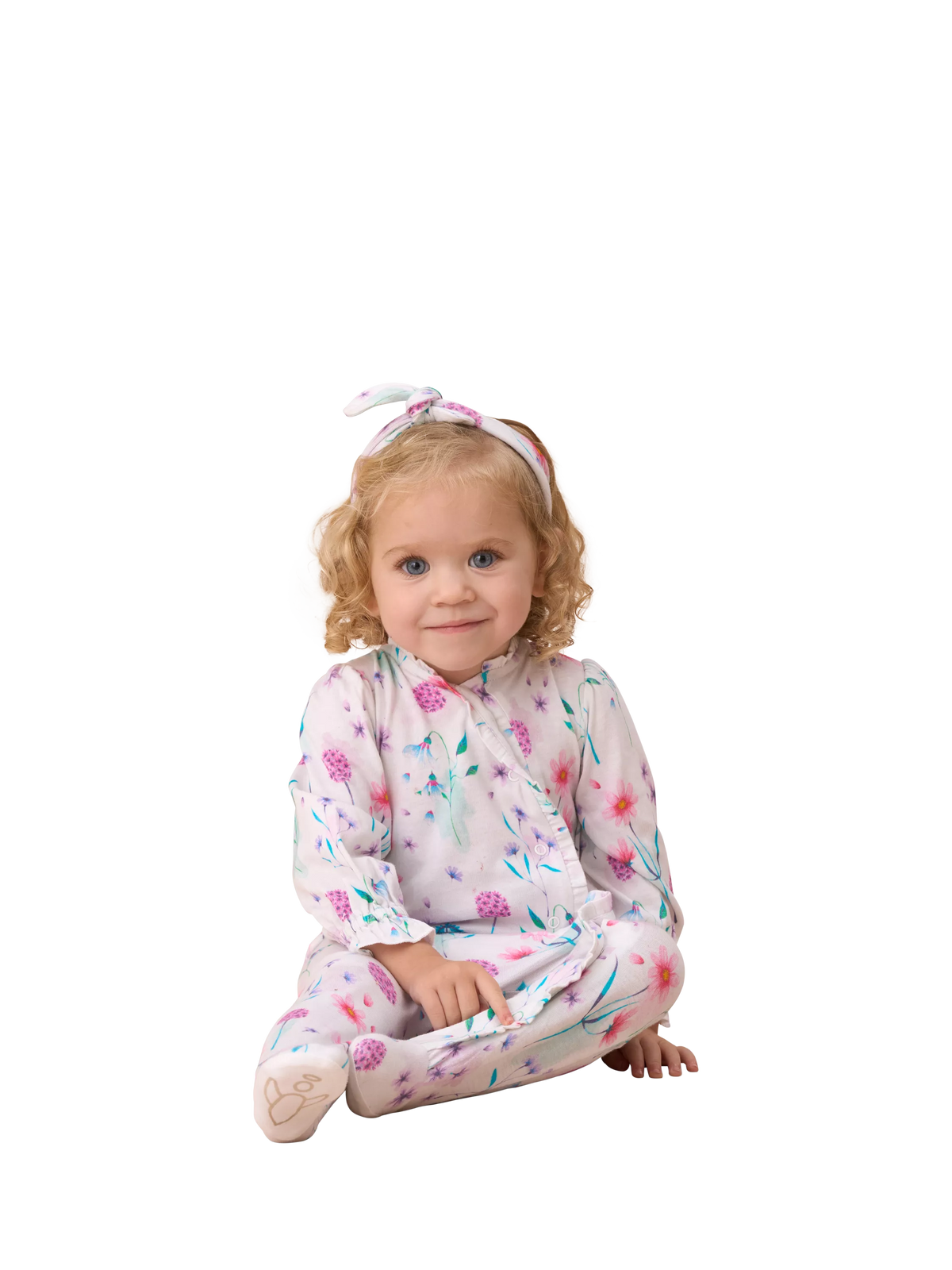 Angel & Rocket Baby Fleur Water Colour Print Babygrow and Headband, White - McGrocer