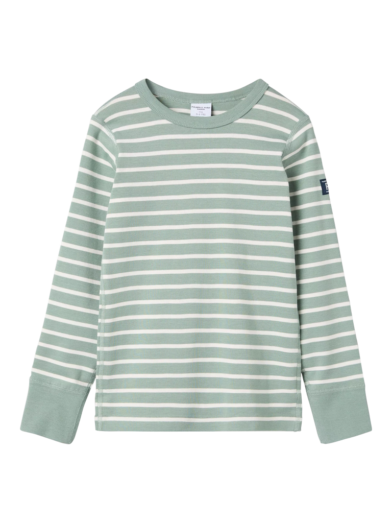 Polarn O. Pyret Kids' Organic Cotton Stripe Long Sleeve Top, Green