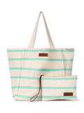 Seaspray Jumbie Stripe Beach Bag and Purse Set, Aqua/White, One Size