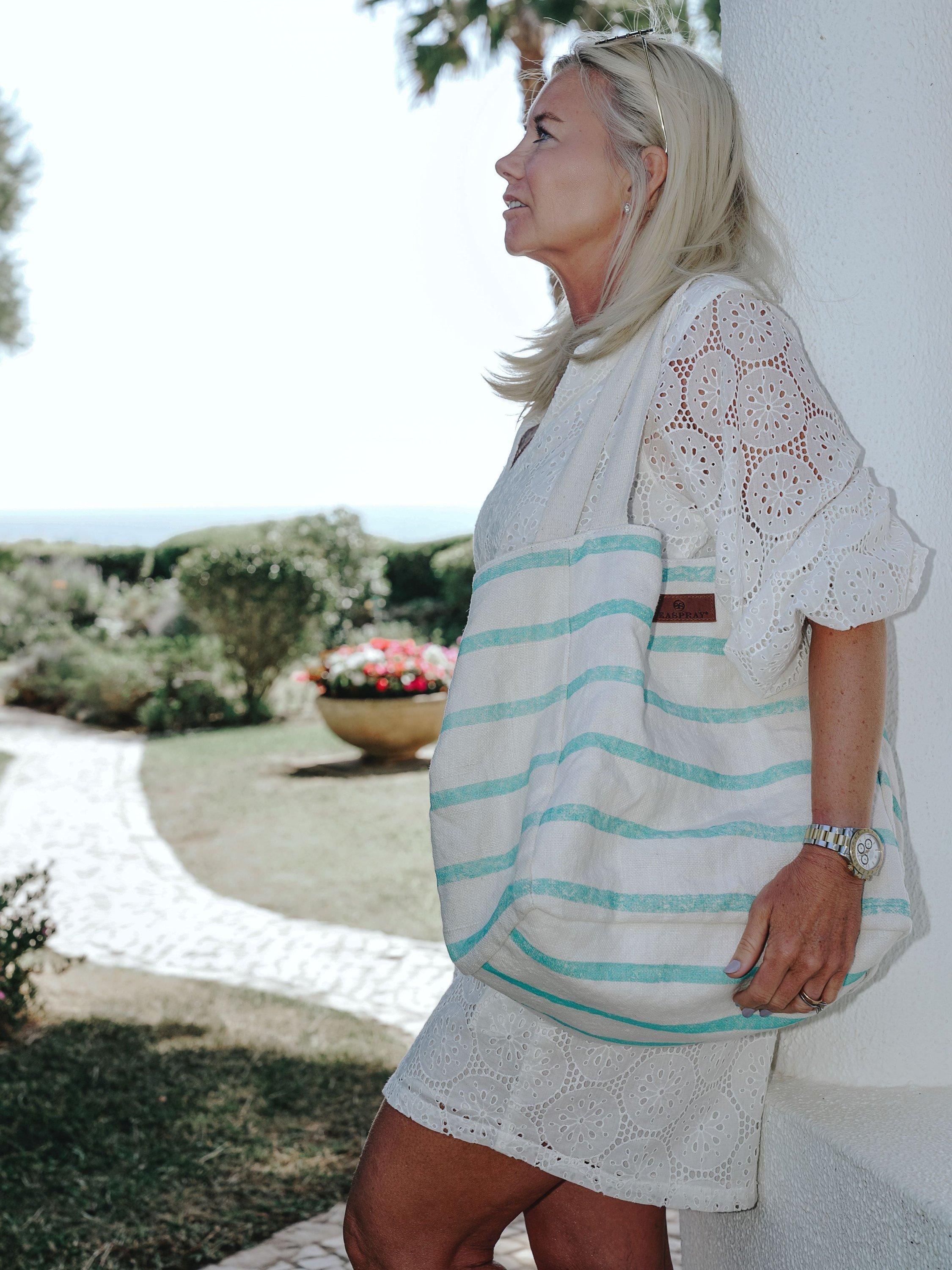 Seaspray jute stripe beach bag and purse set, imported from the UK