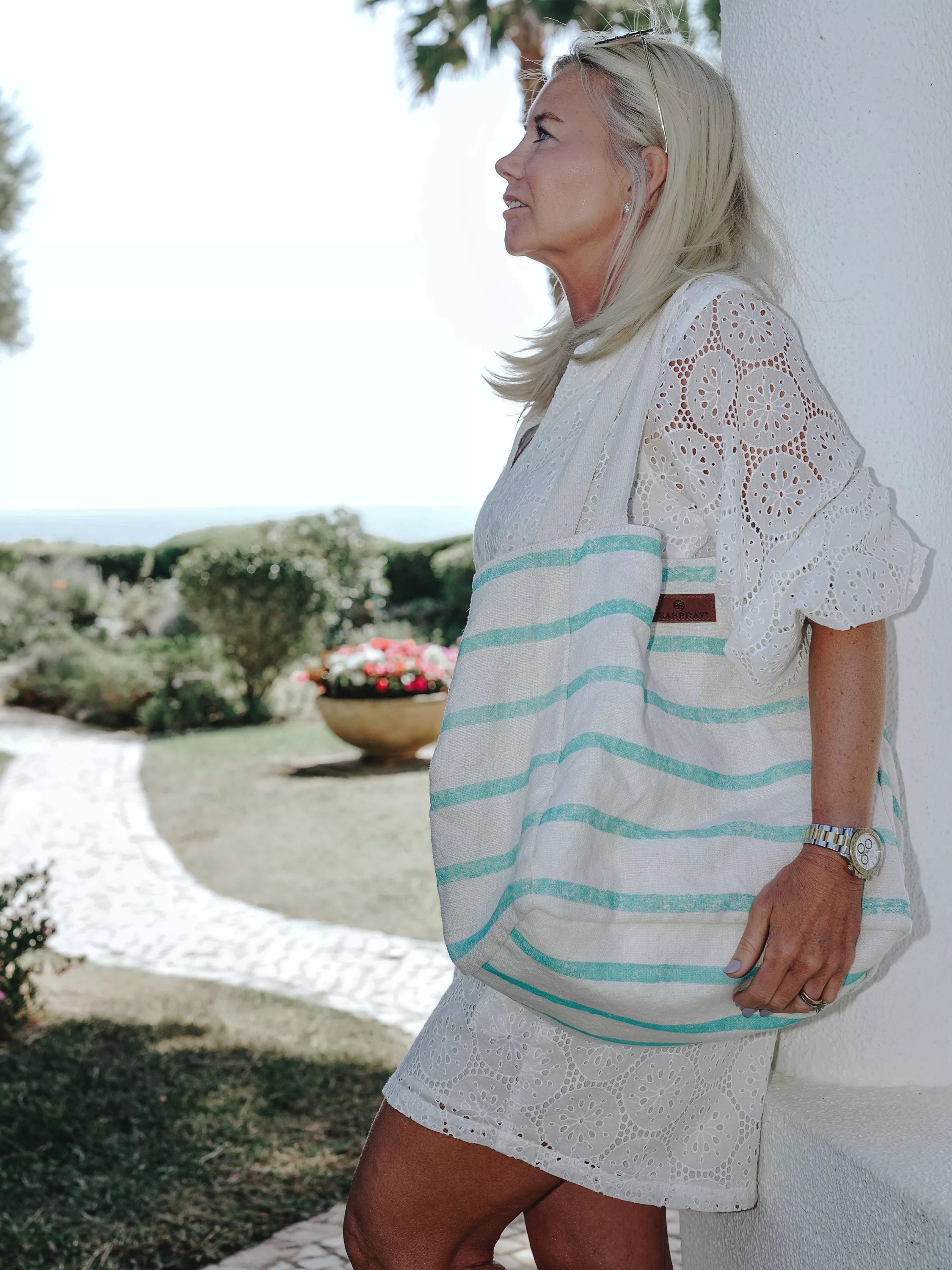 Seaspray jute stripe beach bag and purse set, imported from the UK