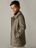 Reiss Kids' Region Wool Blend Check Coat, Brown/Multi