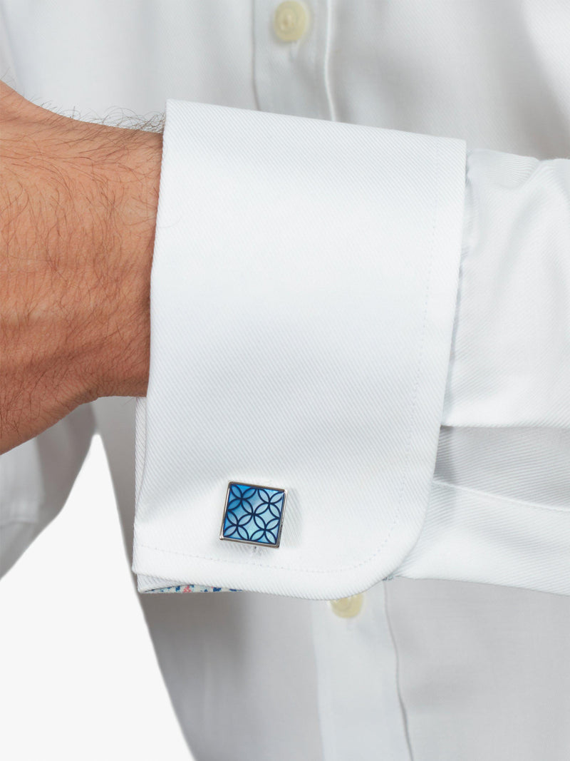 Simon Carter blue mother of pearl geometric cufflinks, imported from the UK
