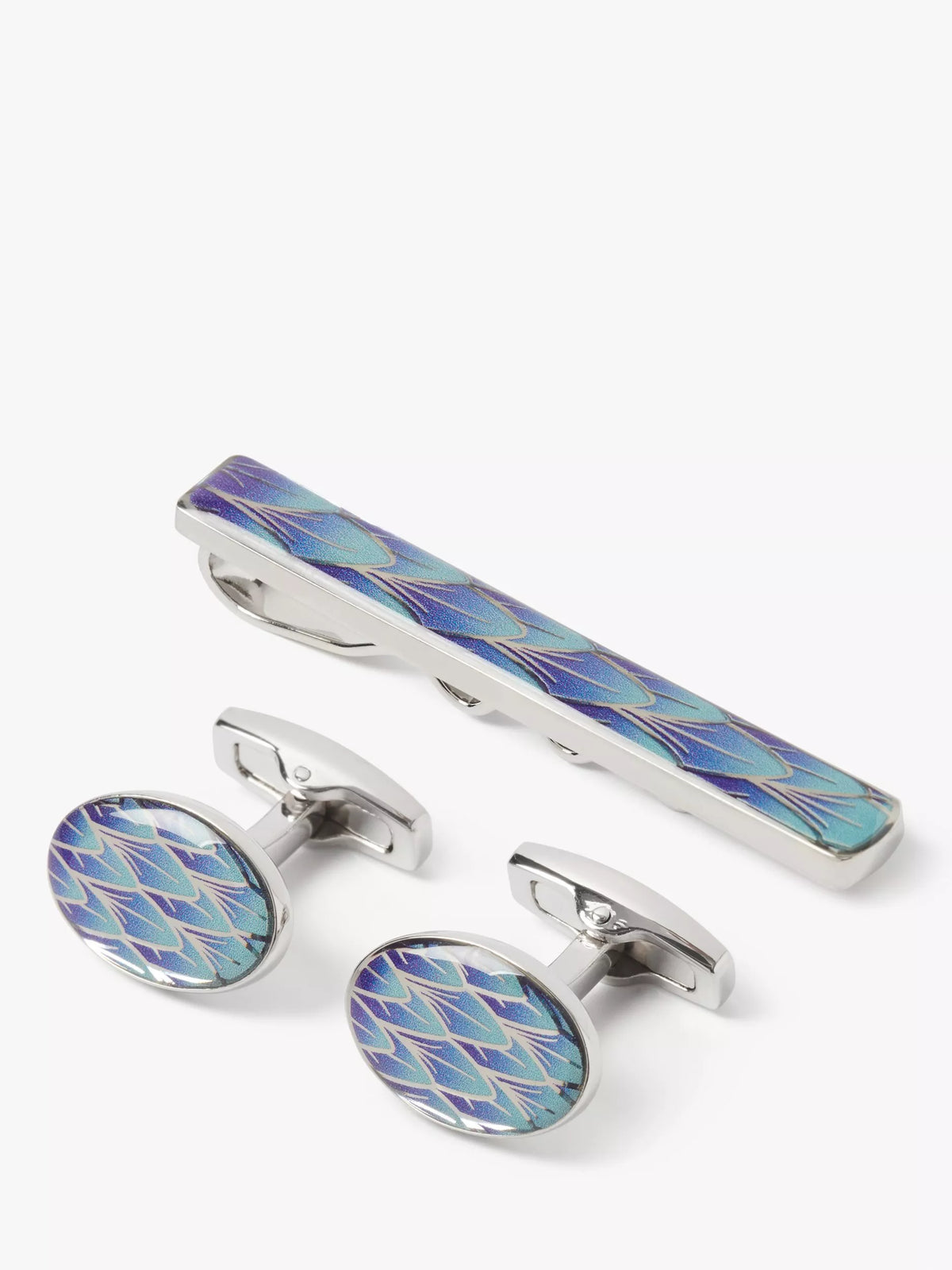Simon Carter cufflink tie slide set blue/silver, imported from the UK