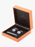 Simon Carter cufflink tie slide set blue/silver, imported from the UK
