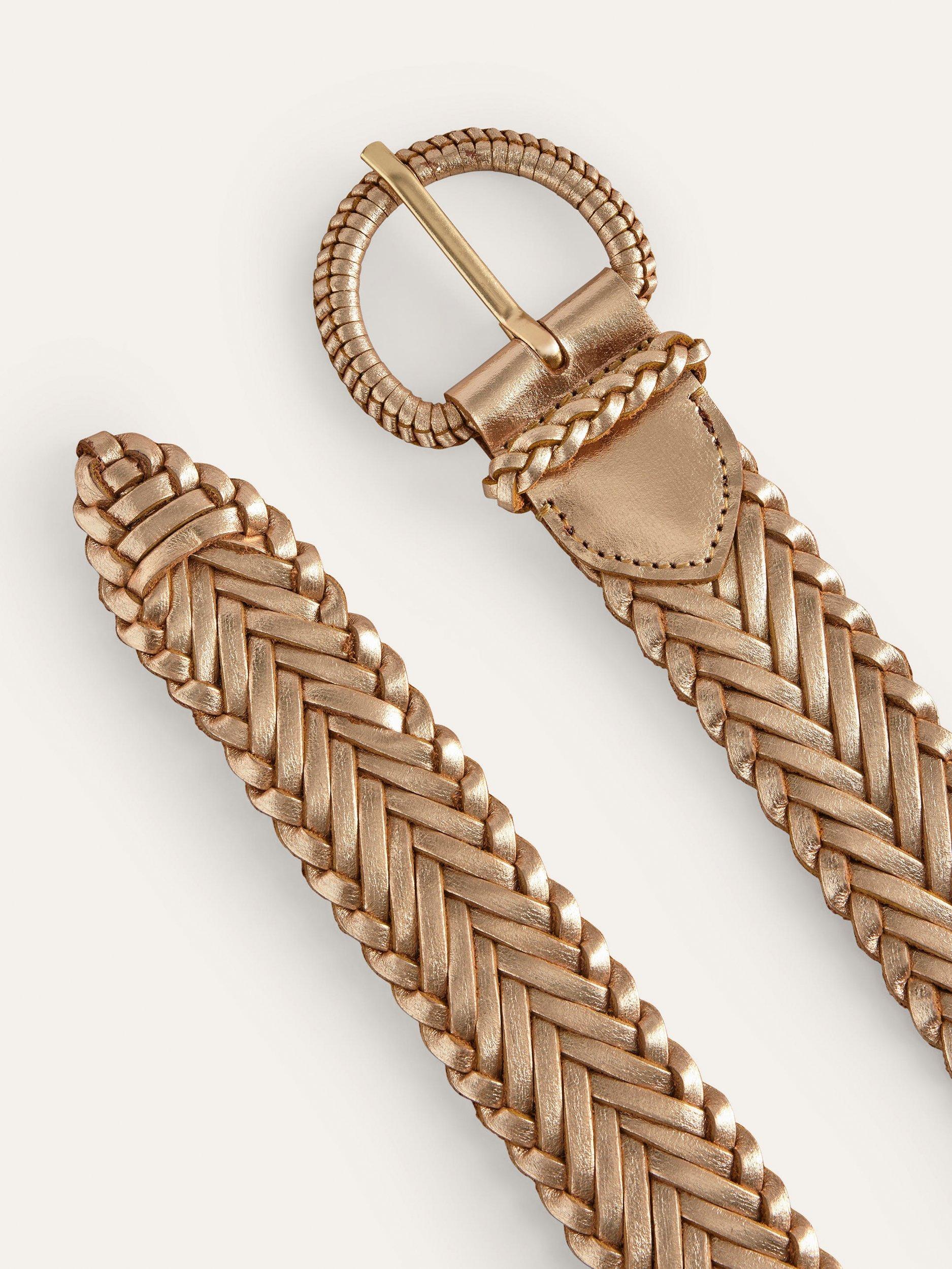 Boden woven leather belt in Gold (British brand)