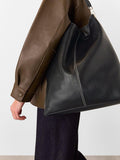 Whistles Kamil contrast stitch leather tote bag black (British brand)