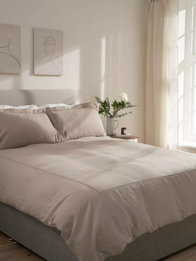 John Lewis Truly Linen Ladder Detail Light Mushroom Duvet Cover Double- Buy online at McGrocer