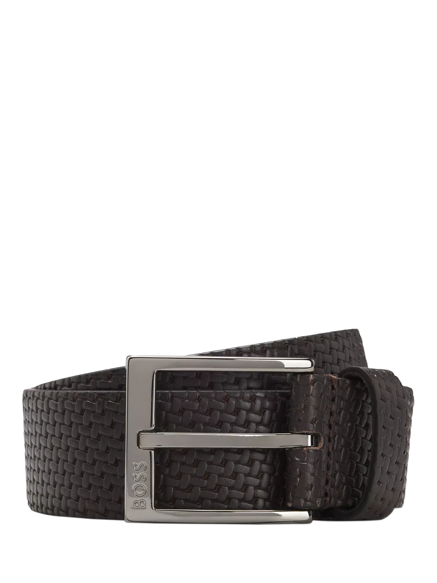 BOSS leather belt dark brown woven texture, UK version