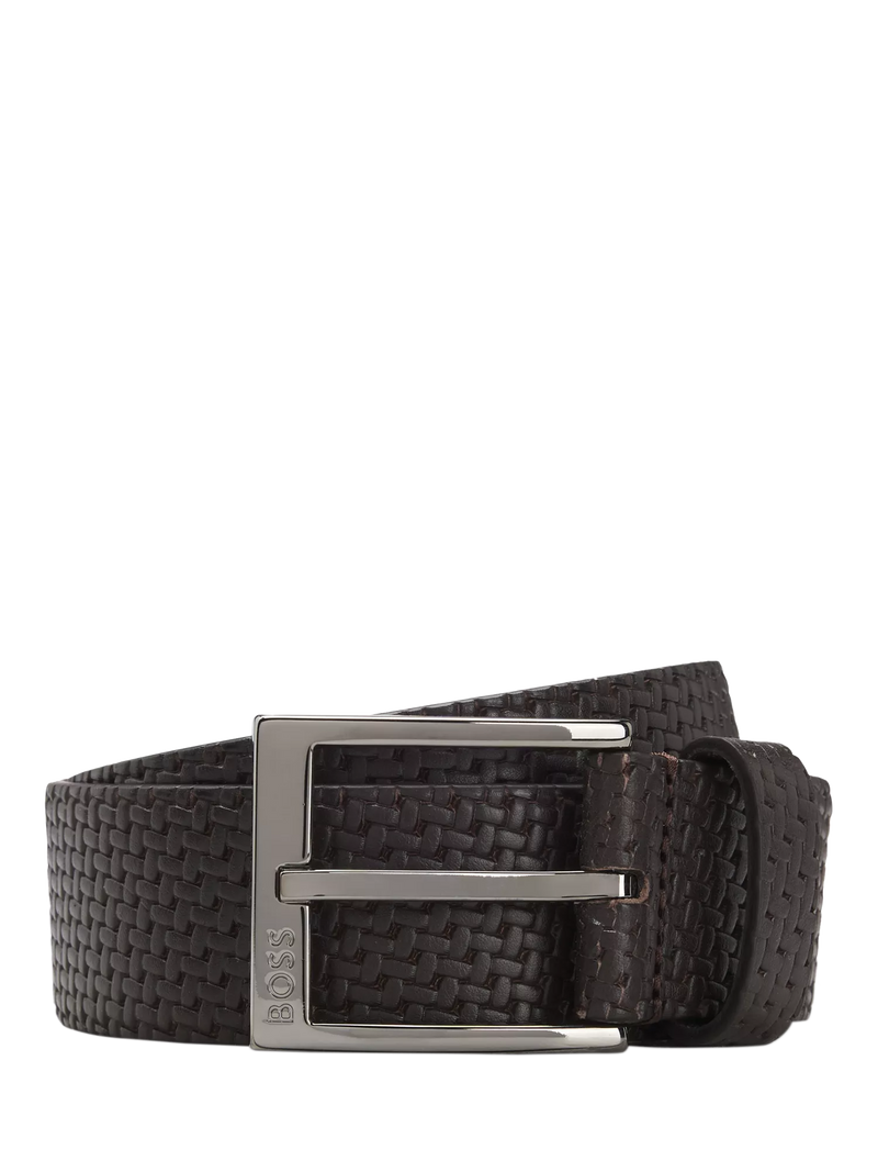 BOSS leather belt dark brown woven texture, UK version