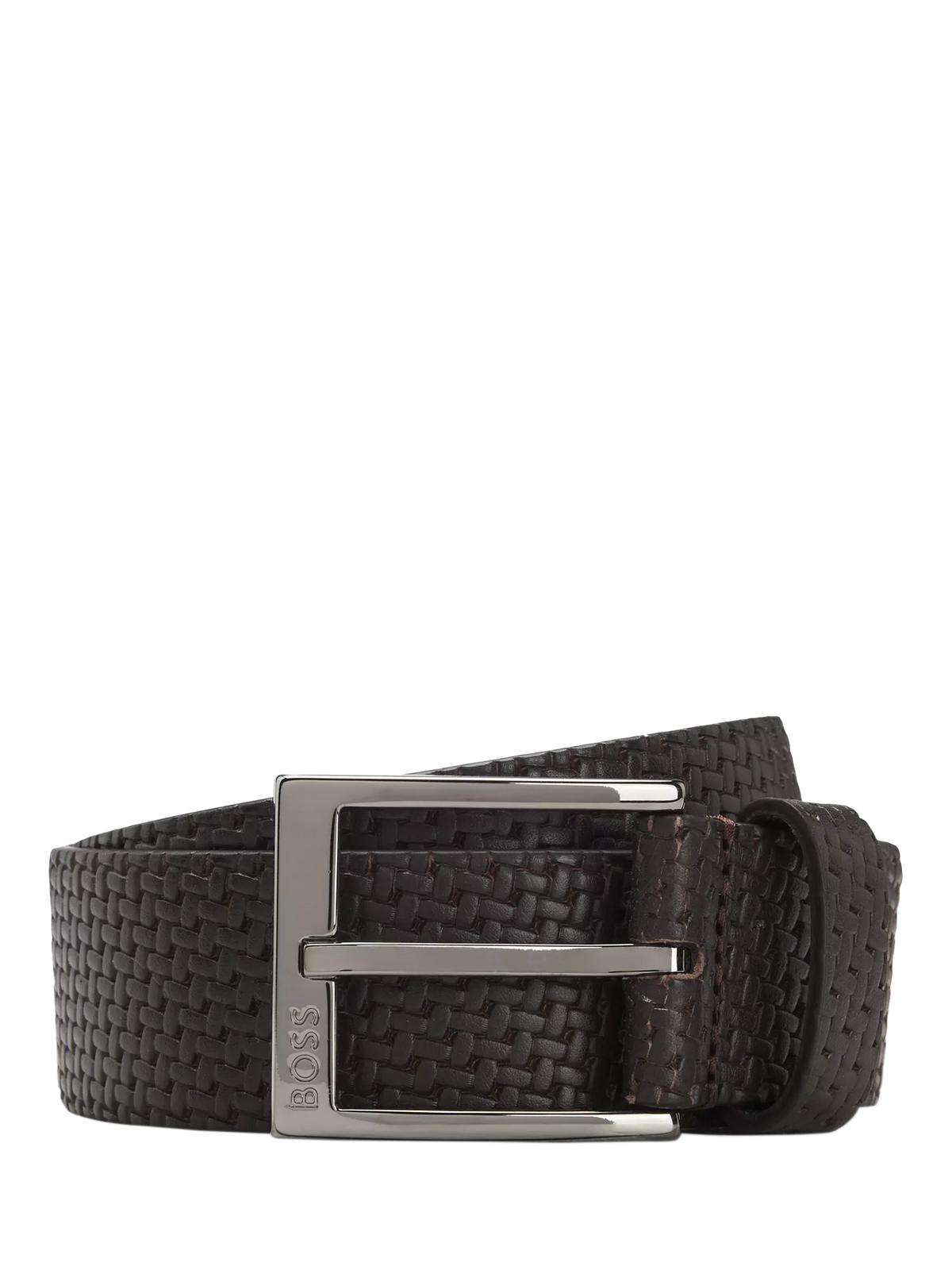 BOSS leather belt dark brown woven texture, UK version
