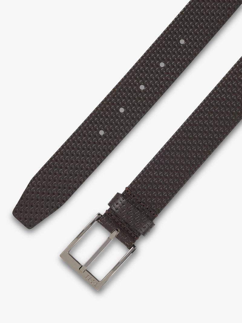 BOSS leather belt dark brown woven texture, UK version