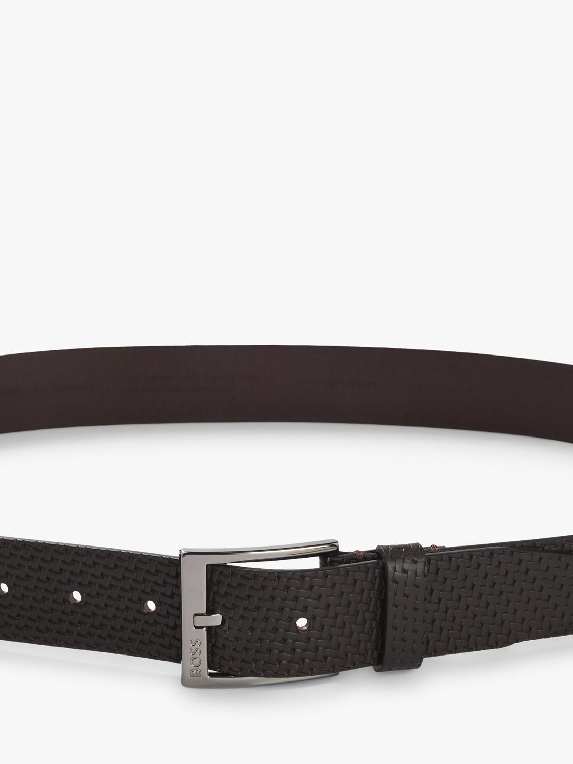 BOSS leather belt dark brown woven texture, UK version