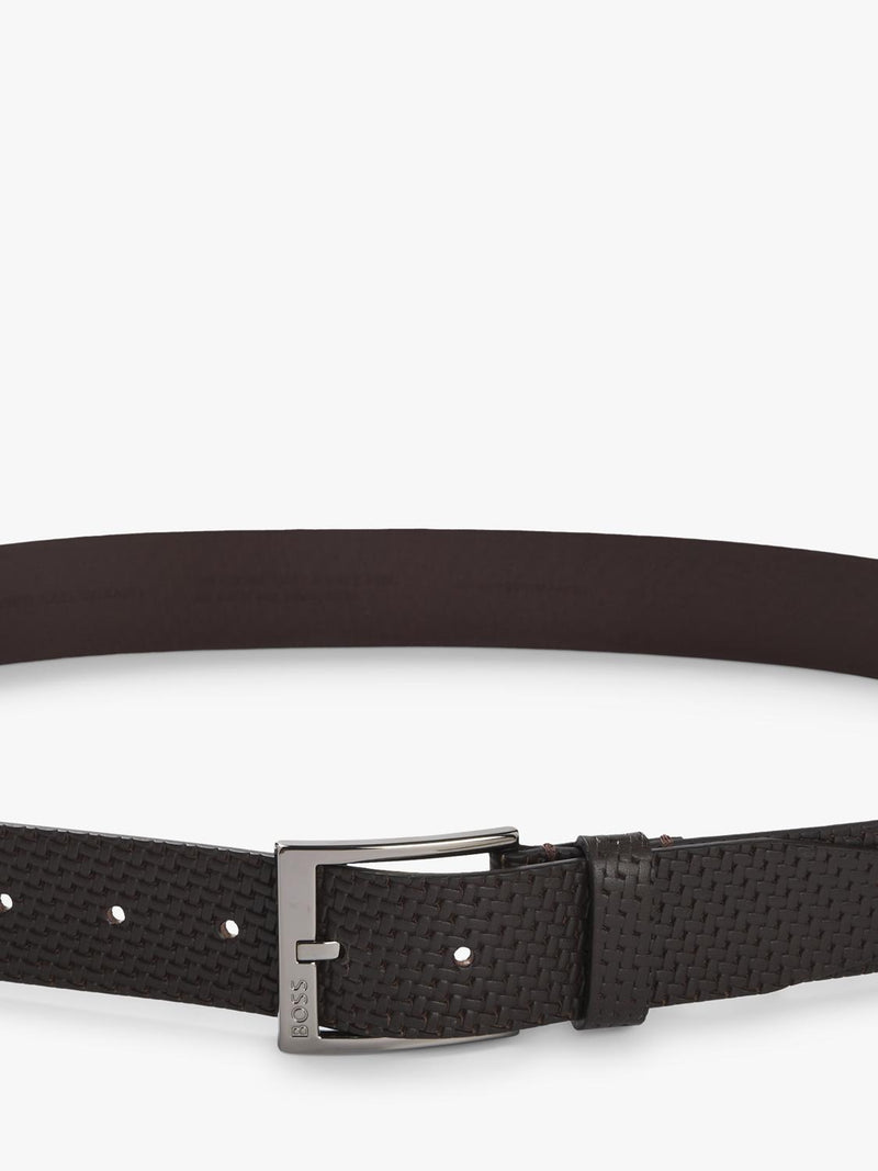 BOSS leather belt dark brown woven texture, UK version