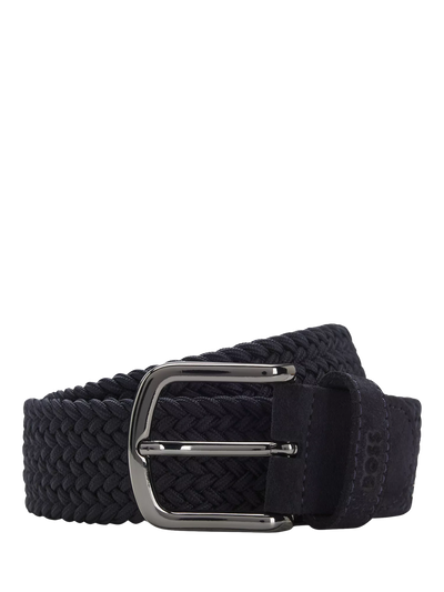 John Lewis HUGO BOSS Woven Leather Trimmed Belt - Navy- Buy online at McGrocer