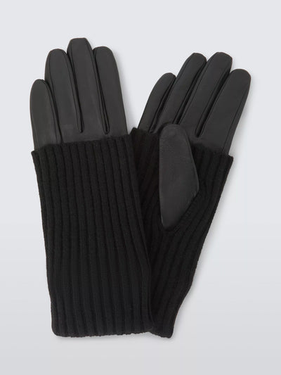 John Lewis John Lewis Knitted Cuff Leather Gloves, Black- Buy online at McGrocer