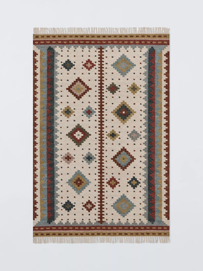 John Lewis John Lewis Astrid Kelim Flatweave Wool Rich Rug, Natural/Multi, 180cm x 120cm- Buy online at McGrocer