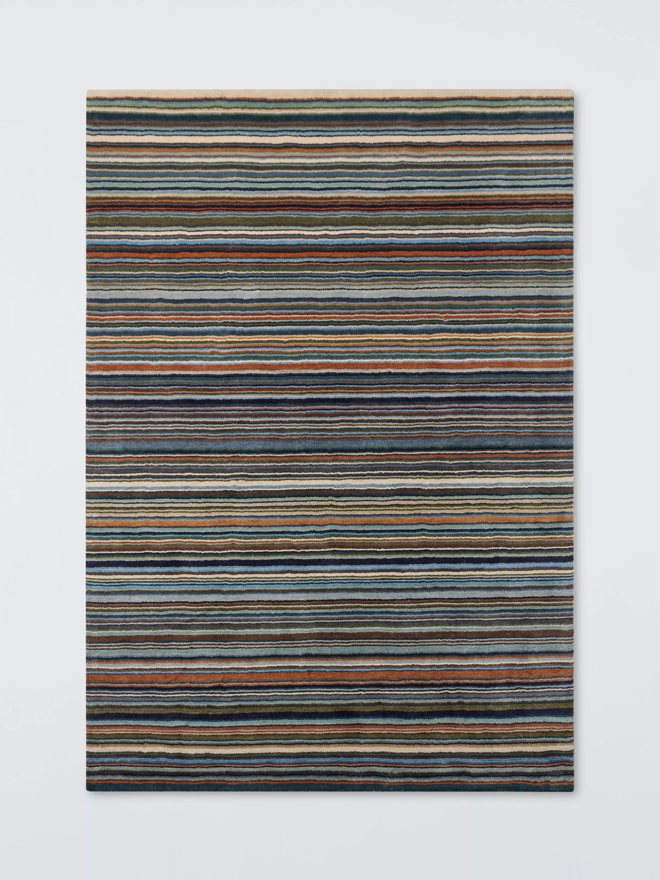 John Lewis Russet Multistripe Hand Loomed Rug, Blue/Multi, L180 x W120cm